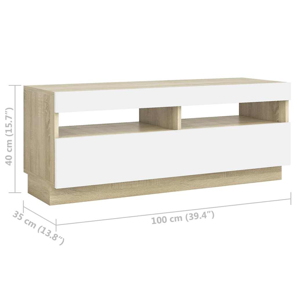 Έπιπλο Τηλεόρασης με LED Λευκό / Sonoma Δρυς 200 x 35 x 40 εκ. - Pakobazaar