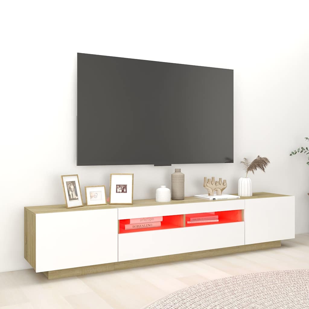Έπιπλο Τηλεόρασης με LED Λευκό / Sonoma Δρυς 200 x 35 x 40 εκ. - Pakobazaar