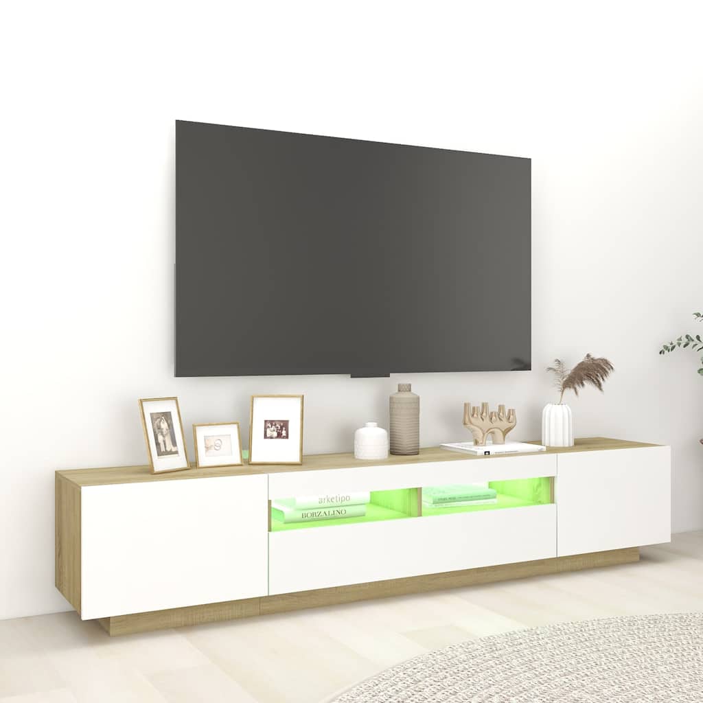 Έπιπλο Τηλεόρασης με LED Λευκό / Sonoma Δρυς 200 x 35 x 40 εκ. - Pakobazaar