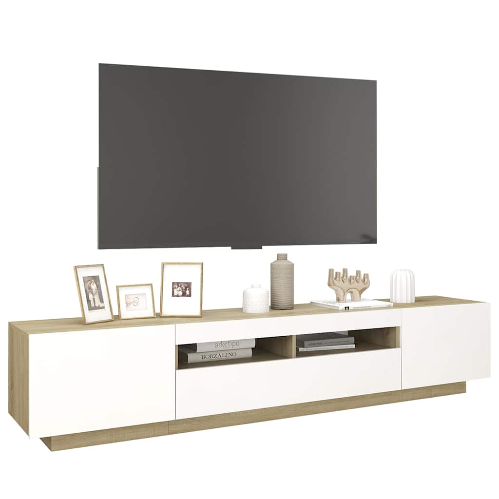 Έπιπλο Τηλεόρασης με LED Λευκό / Sonoma Δρυς 200 x 35 x 40 εκ. - Pakobazaar