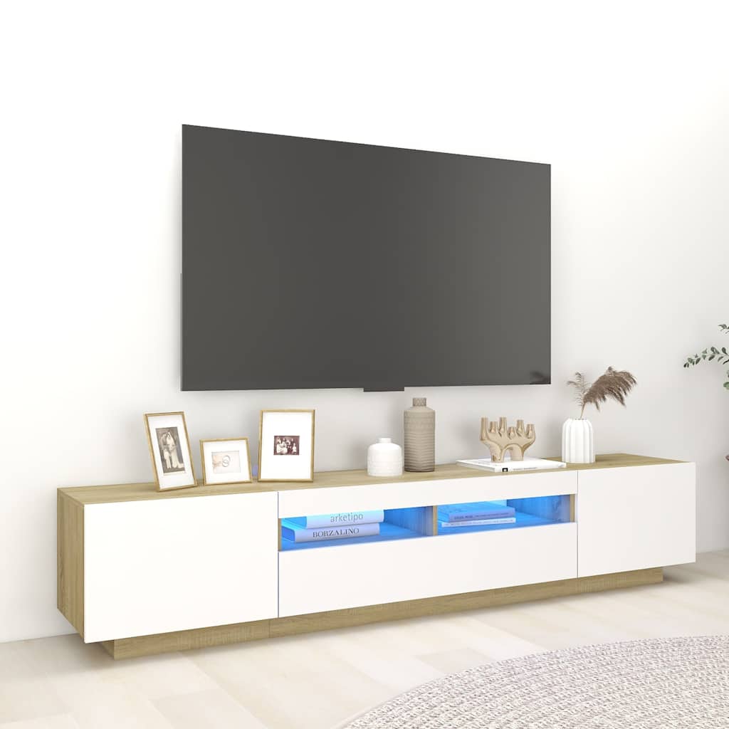 Έπιπλο Τηλεόρασης με LED Λευκό / Sonoma Δρυς 200 x 35 x 40 εκ. - Pakobazaar