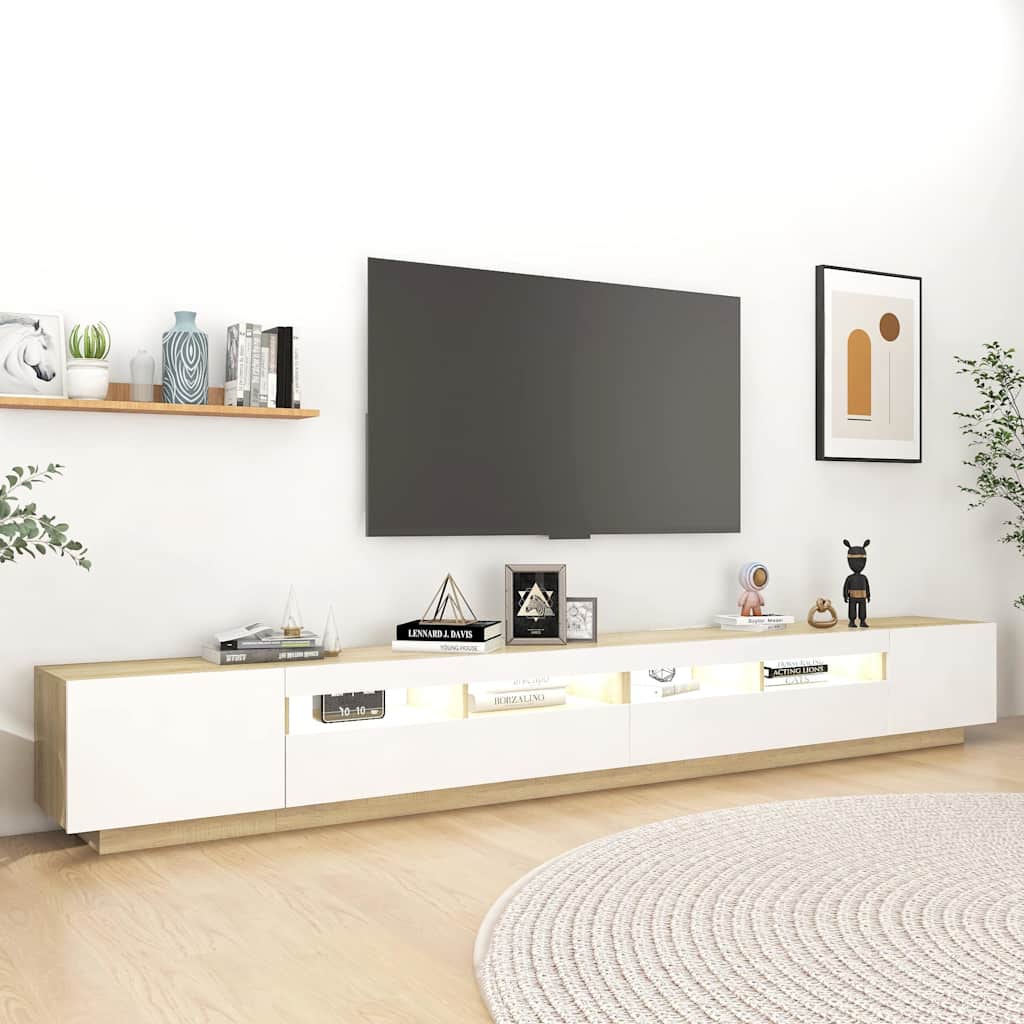 Έπιπλο Τηλεόρασης με LED Λευκό / Sonoma Δρυς 300 x 35 x 40 εκ. - Pakobazaar