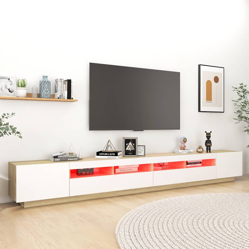 Έπιπλο Τηλεόρασης με LED Λευκό / Sonoma Δρυς 300 x 35 x 40 εκ. - Pakobazaar