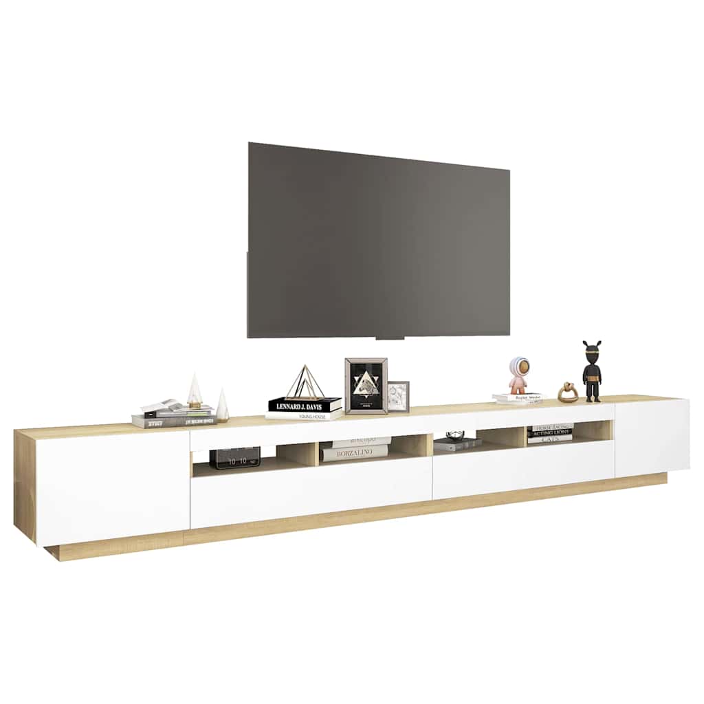 Έπιπλο Τηλεόρασης με LED Λευκό / Sonoma Δρυς 300 x 35 x 40 εκ. - Pakobazaar