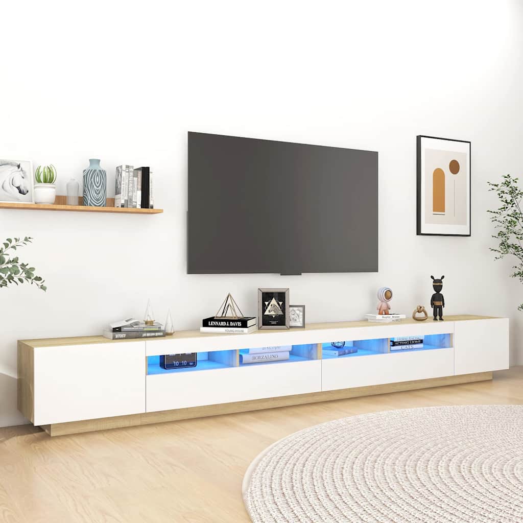 Έπιπλο Τηλεόρασης με LED Λευκό / Sonoma Δρυς 300 x 35 x 40 εκ. - Pakobazaar