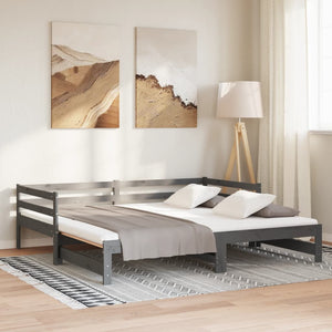 Καναπές Κρεβάτι Γκρι 2 x (90 x 200) εκ. από Μασίφ Ξύλο Πεύκου