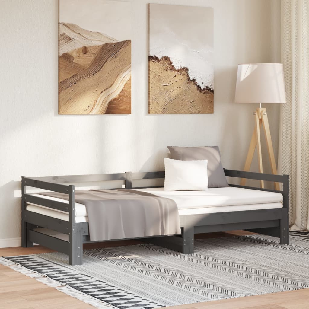 Καναπές Κρεβάτι Γκρι 2 x (90 x 200) εκ. από Μασίφ Ξύλο Πεύκου