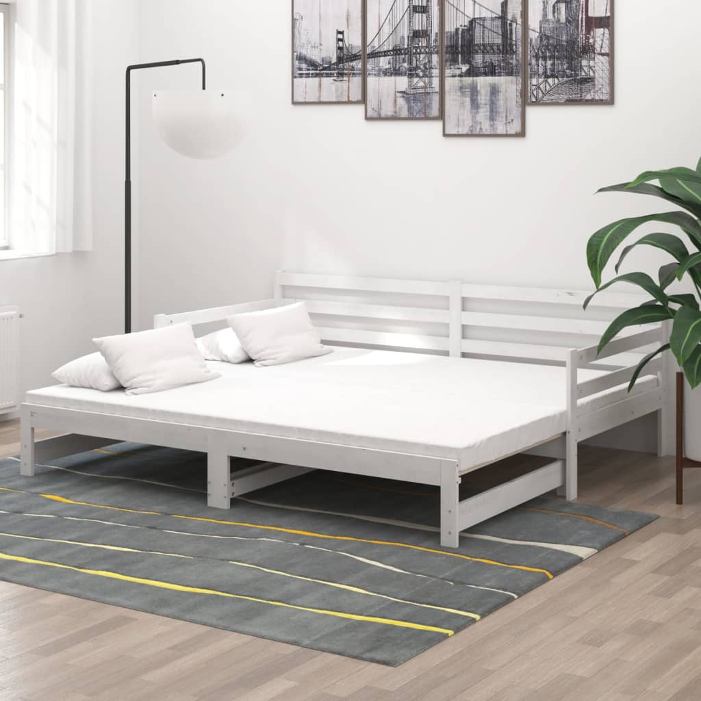Καναπές Κρεβάτι Λευκός 2 x (90 x 200) εκ. από Μασίφ Ξύλο Πεύκου