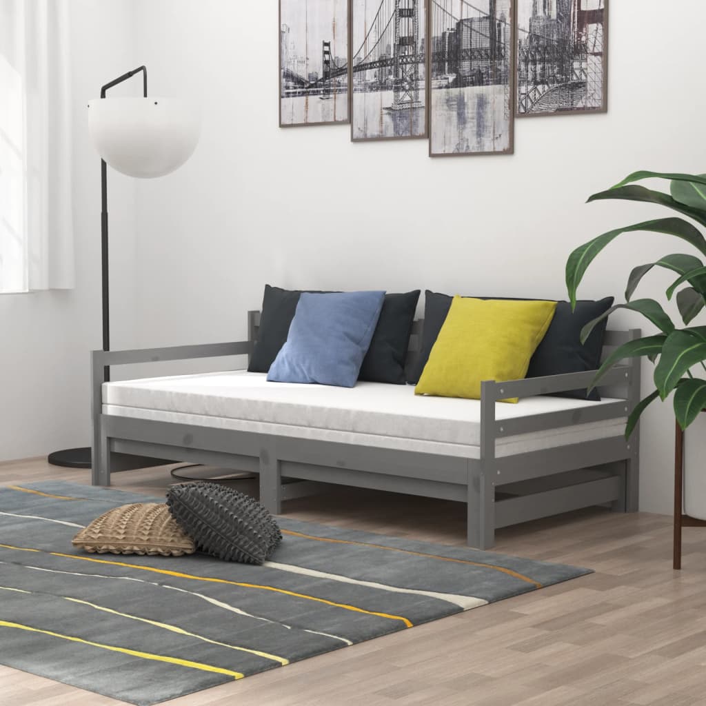 Καναπές Κρεβάτι Γκρι 2 x (90 x 200) εκ. από Μασίφ Ξύλο Πεύκου