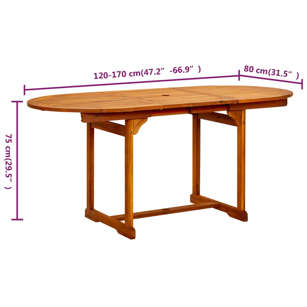 Τραπεζαρία Κήπου (120-170) x 80 x 75 εκ. από Μασίφ Ξύλο Ακακίας
