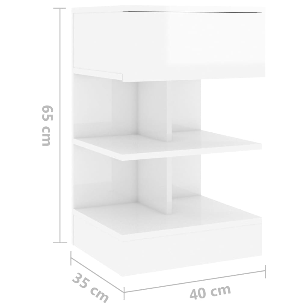 Κομοδίνο Γυαλιστερό Λευκό 40 x 35 x 65 εκ. από Επεξ. Ξύλο