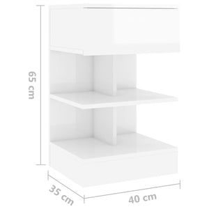 Κομοδίνο Γυαλιστερό Λευκό 40 x 35 x 65 εκ. από Επεξ. Ξύλο