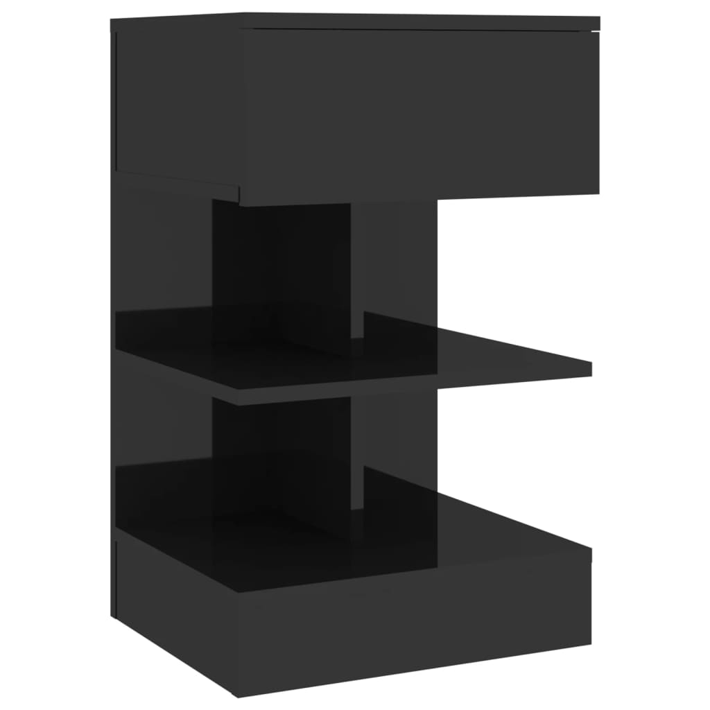 Κομοδίνα 2 τεμ. Γυαλιστερά Μαύρα 40 x 35 x 65 εκ. - Pakobazaar