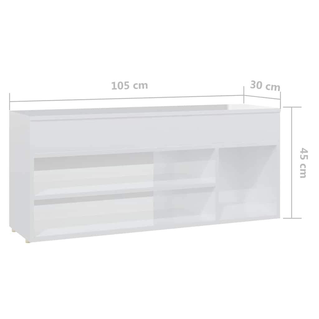 Παπουτσοθήκη Γυαλιστερή Λευκή 105 x 30 x 45 εκ. από Επεξ. Ξύλο