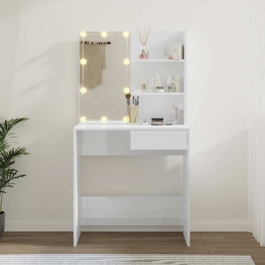 Μπουντουάρ με LED Γυαλιστερό Λευκό 74,5 x 40 x 141 εκ. - Pakobazaar