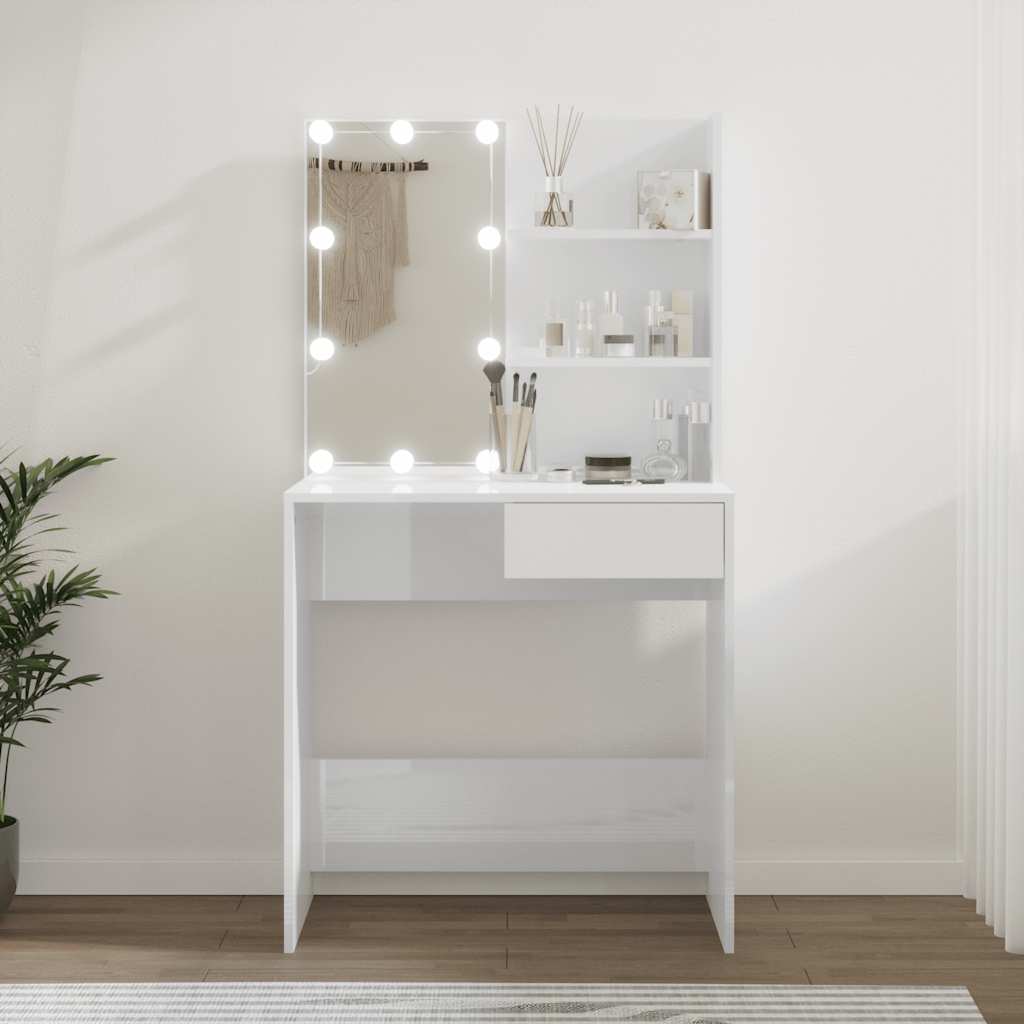 Μπουντουάρ με LED Γυαλιστερό Λευκό 74,5 x 40 x 141 εκ. - Pakobazaar