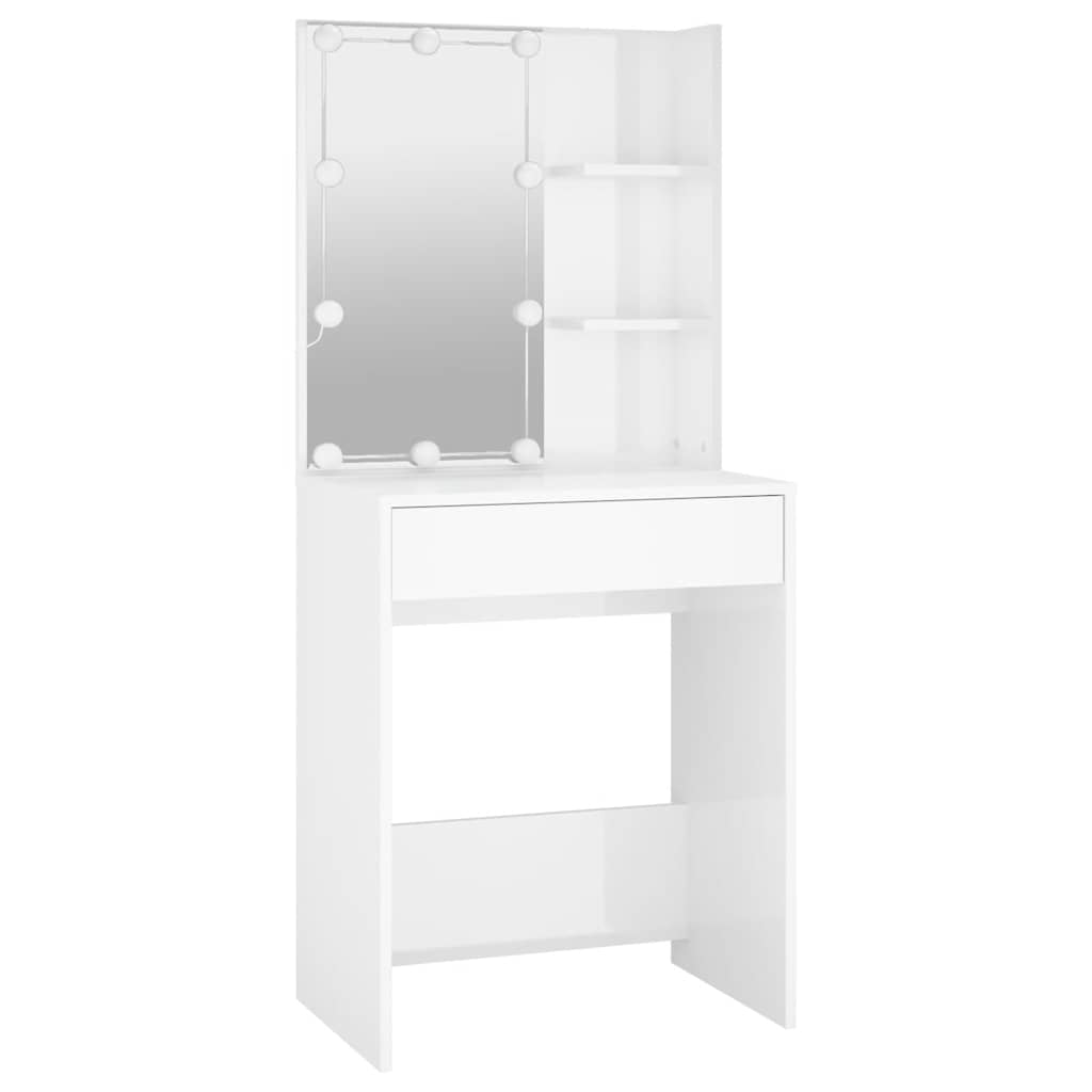 Μπουντουάρ με LED Γυαλιστερό Λευκό 60x40x140 εκ. - Pakobazaar