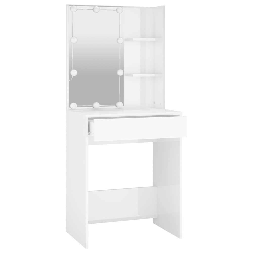 Μπουντουάρ με LED Γυαλιστερό Λευκό 60x40x140 εκ. - Pakobazaar