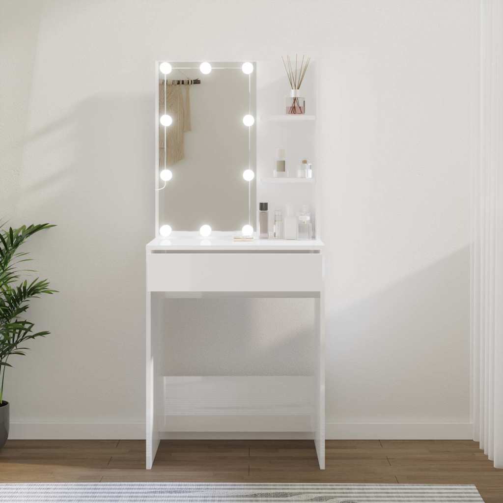 Μπουντουάρ με LED Γυαλιστερό Λευκό 60x40x140 εκ. - Pakobazaar