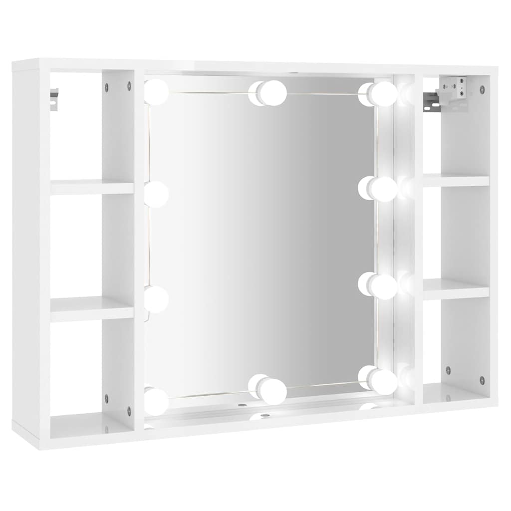Έπιπλο Καθρέπτη με LED Γυαλιστερό Λευκό 76 x 15 x 55 εκ.