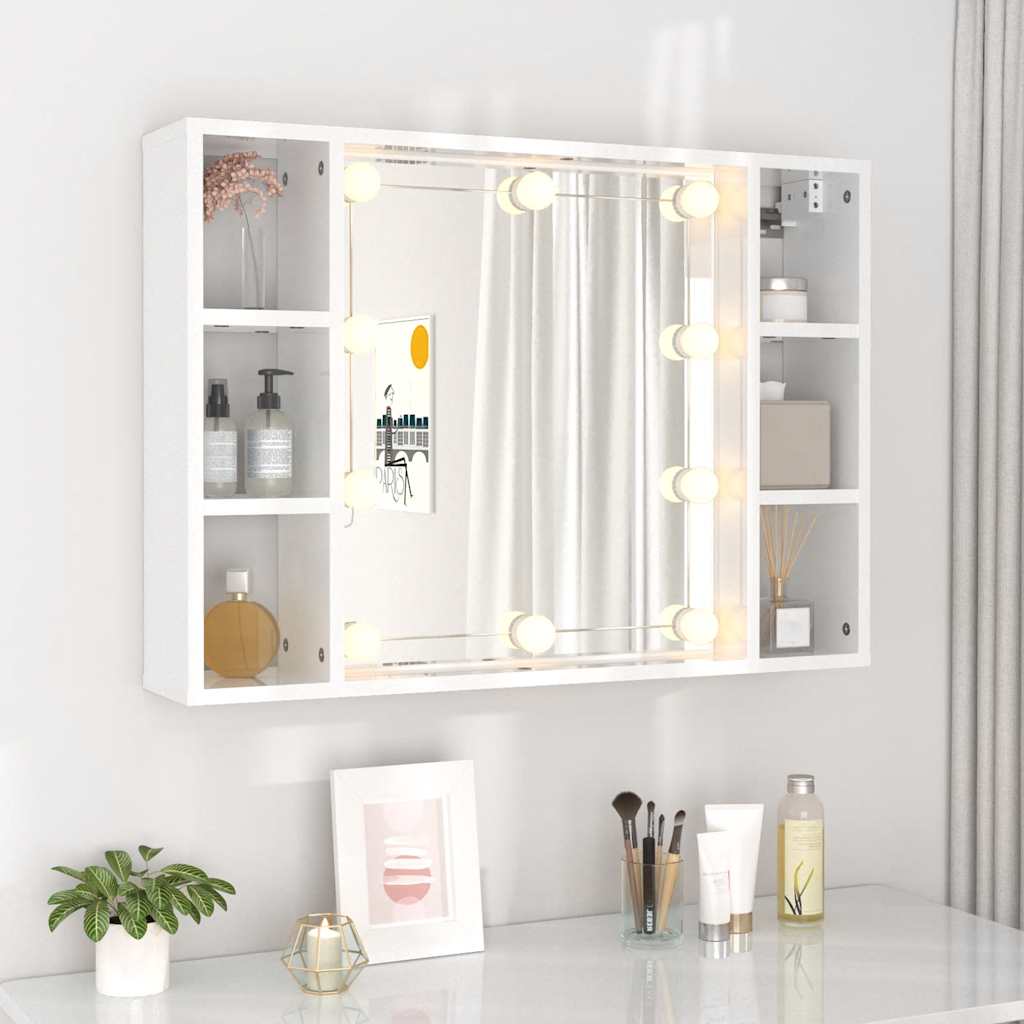 Έπιπλο Καθρέπτη με LED Γυαλιστερό Λευκό 76 x 15 x 55 εκ.