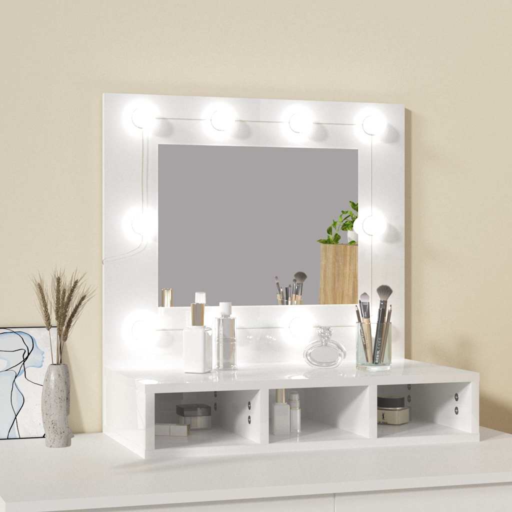 Έπιπλο Καθρέπτη με LED Γυαλιστερό Λευκό 60x31,5x62 εκ. - Pakobazaar