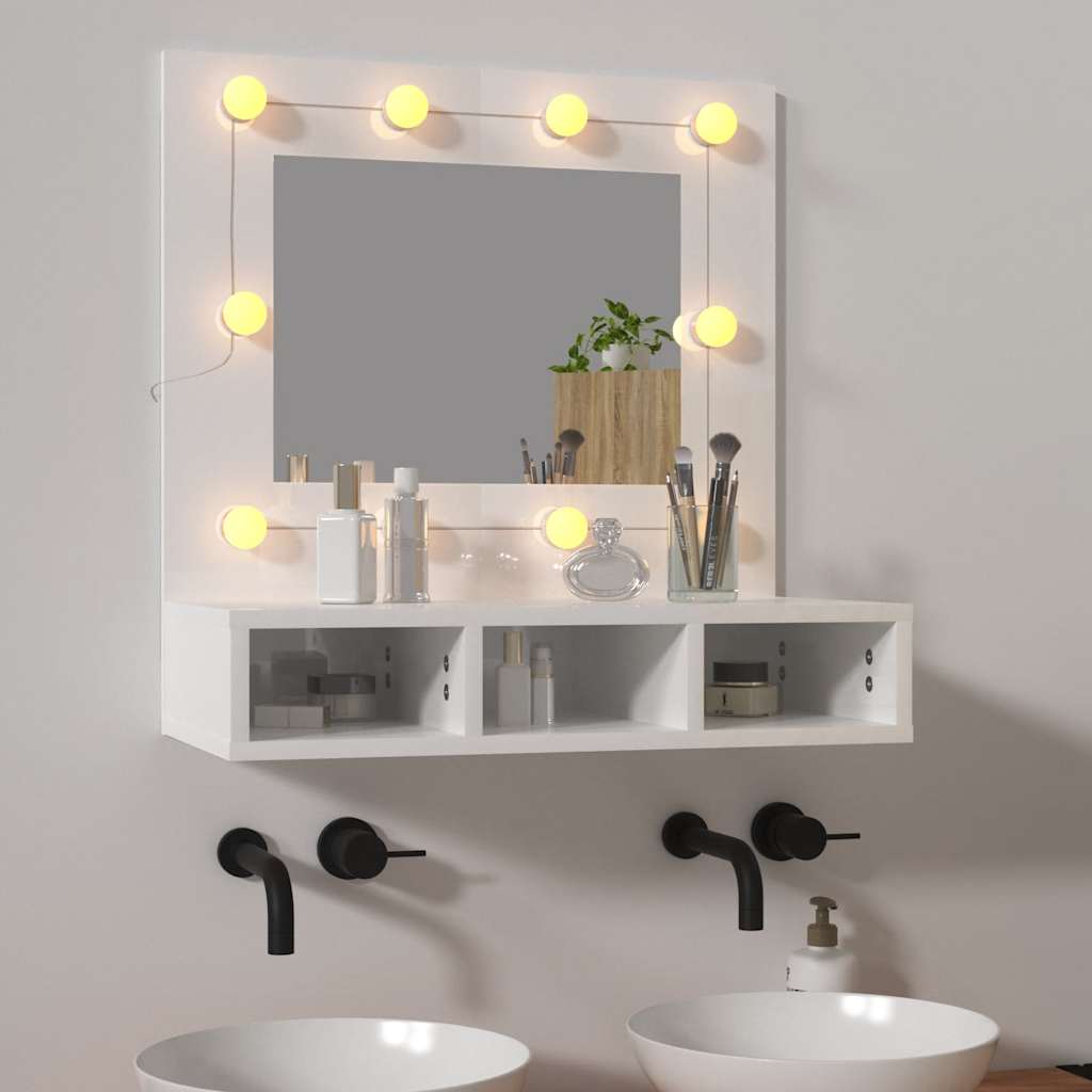 Έπιπλο Καθρέπτη με LED Γυαλιστερό Λευκό 60x31,5x62 εκ. - Pakobazaar