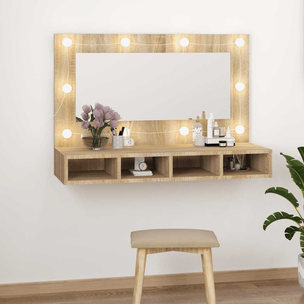 Έπιπλο Καθρέπτη με LED Sonoma Δρυς 90x31,5x62 εκ. - Pakobazaar