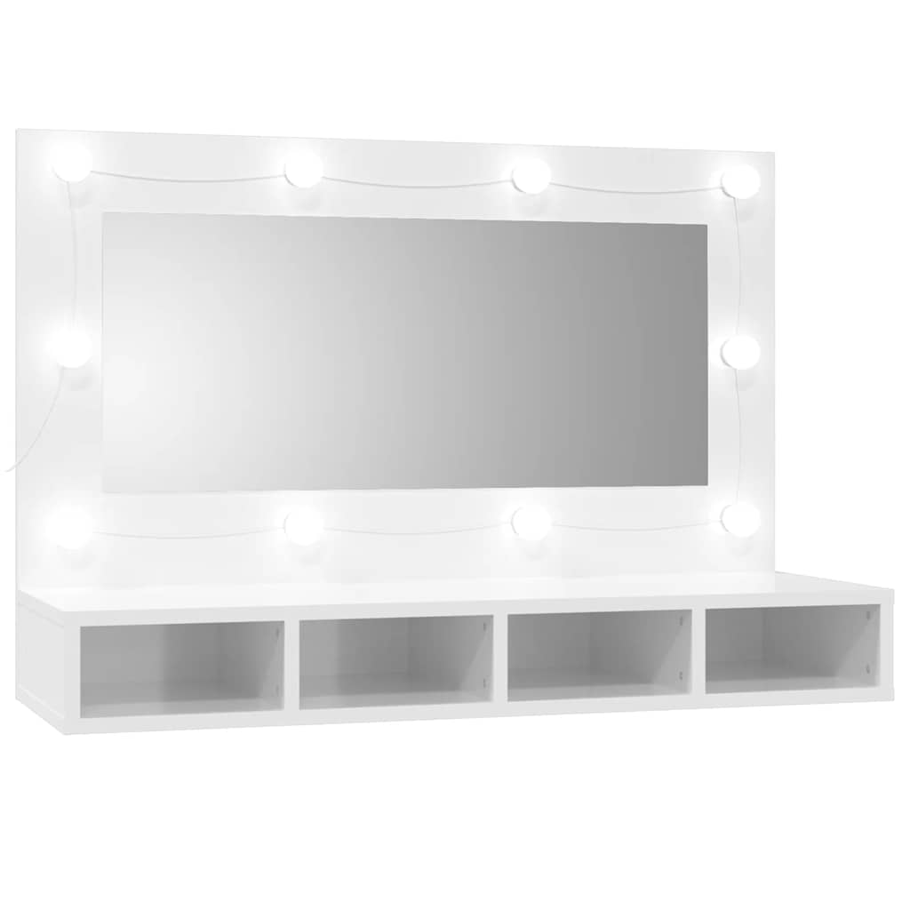 Έπιπλο Καθρέπτη με LED Γυαλιστερό Λευκό 90 x 31,5 x 62 εκ. - Pakobazaar