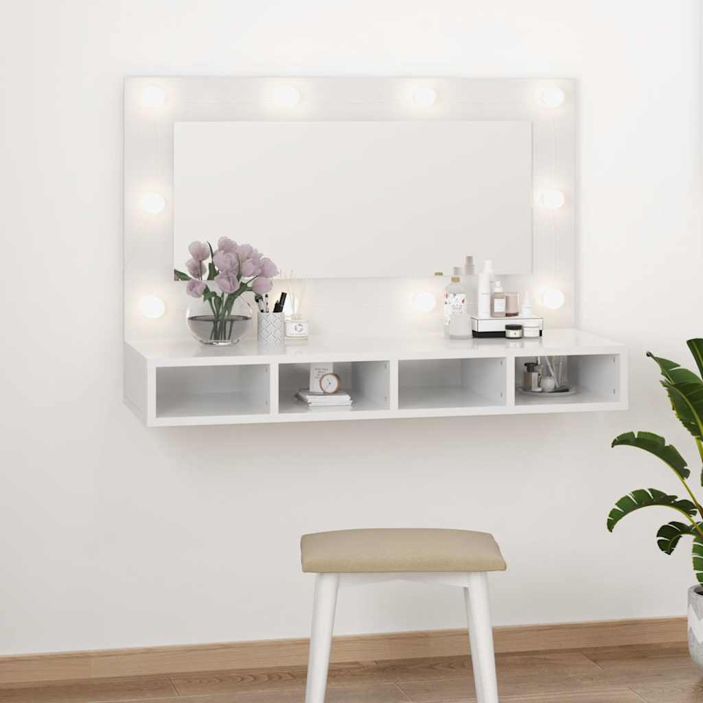 Έπιπλο Καθρέπτη με LED Γυαλιστερό Λευκό 90 x 31,5 x 62 εκ. - Pakobazaar