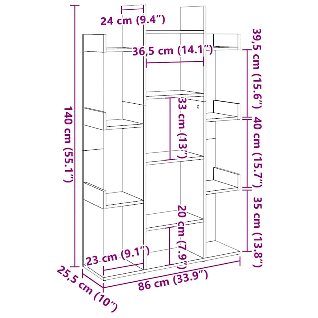 Βιβλιοθήκη Γκρι 86 x 25,5 x 140 εκ. από Μοριοσανίδα