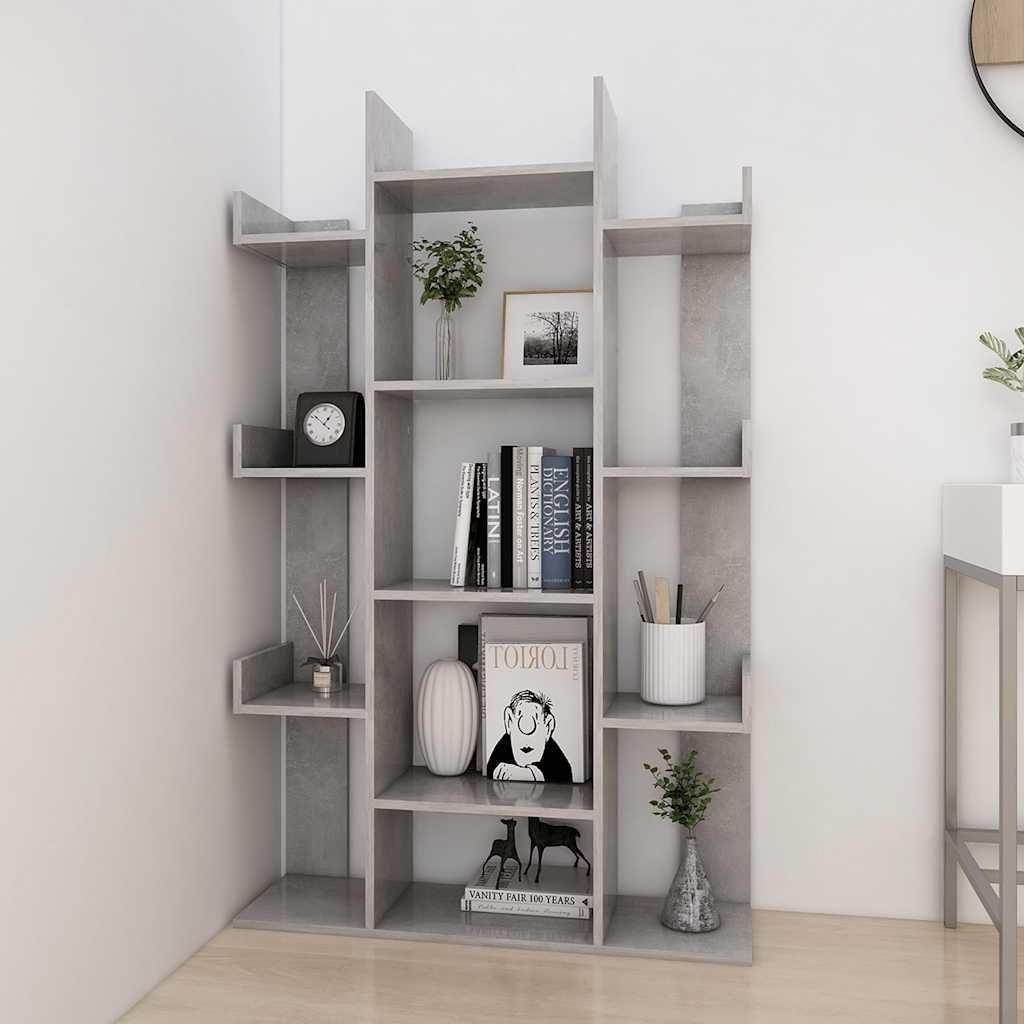 Βιβλιοθήκη Γκρι Σκυροδέματος 86x25,5x140 εκ. από Επεξ. Ξύλο - Pakobazaar