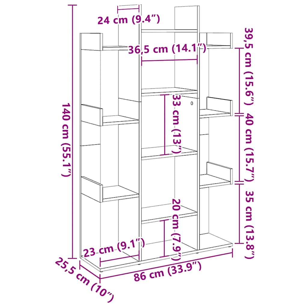 Βιβλιοθήκη Γκρι Σκυροδέματος 86x25,5x140 εκ. από Επεξ. Ξύλο - Pakobazaar