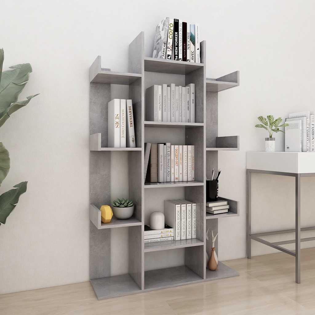 Βιβλιοθήκη Γκρι Σκυροδέματος 86x25,5x140 εκ. από Επεξ. Ξύλο - Pakobazaar
