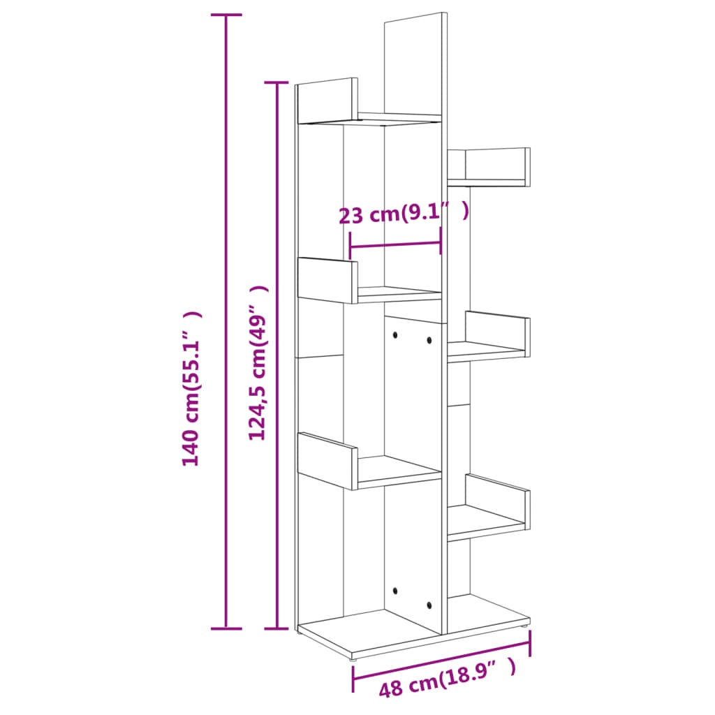 Βιβλιοθήκη Γκρι Σκυροδέματος 48 x 25,5 x 140 εκ από Επεξ. Ξύλο - Pakobazaar