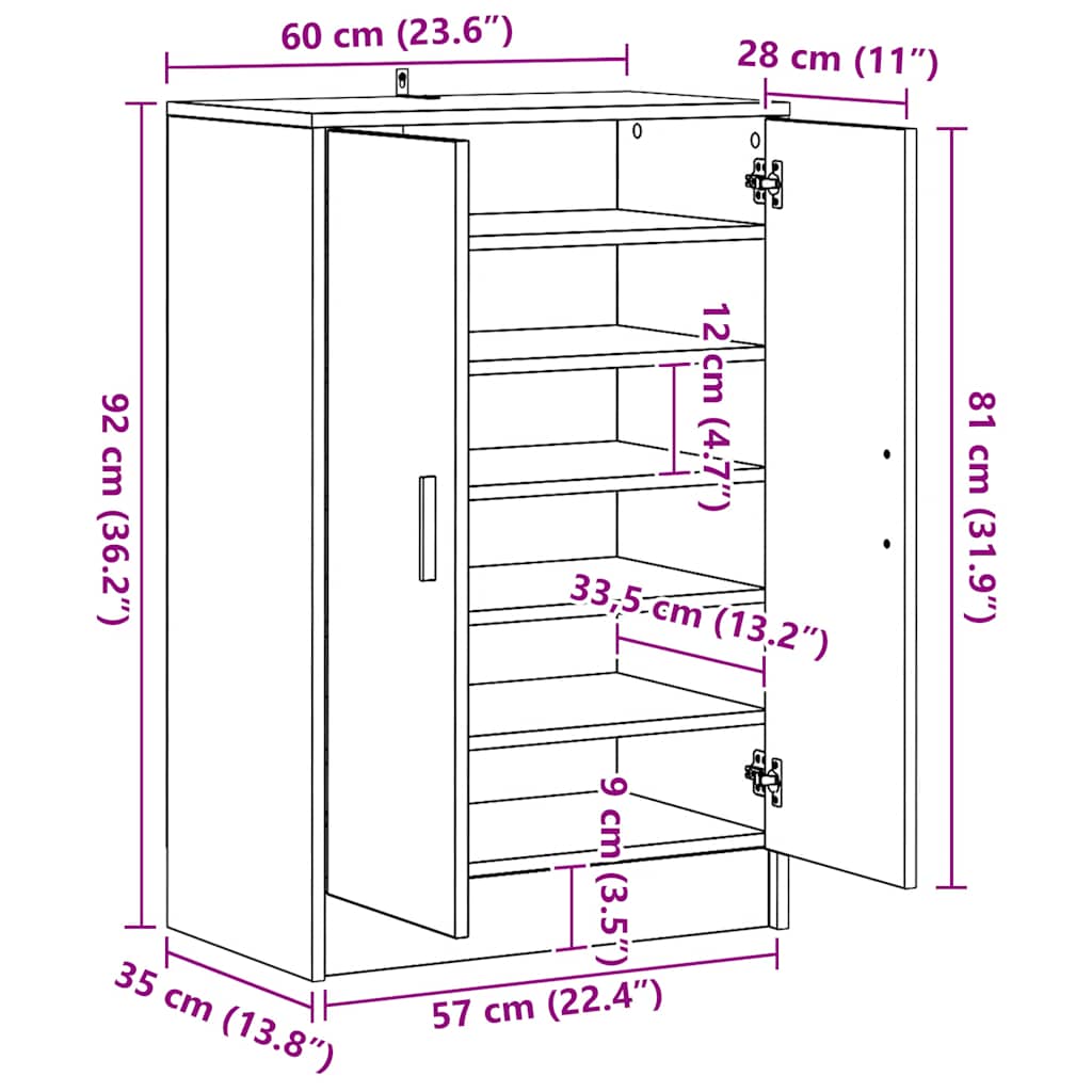 Παπουτσοθήκη Sonoma Δρυς 60 x 35 x 92 εκ. από Επεξ. Ξύλο - Pakobazaar
