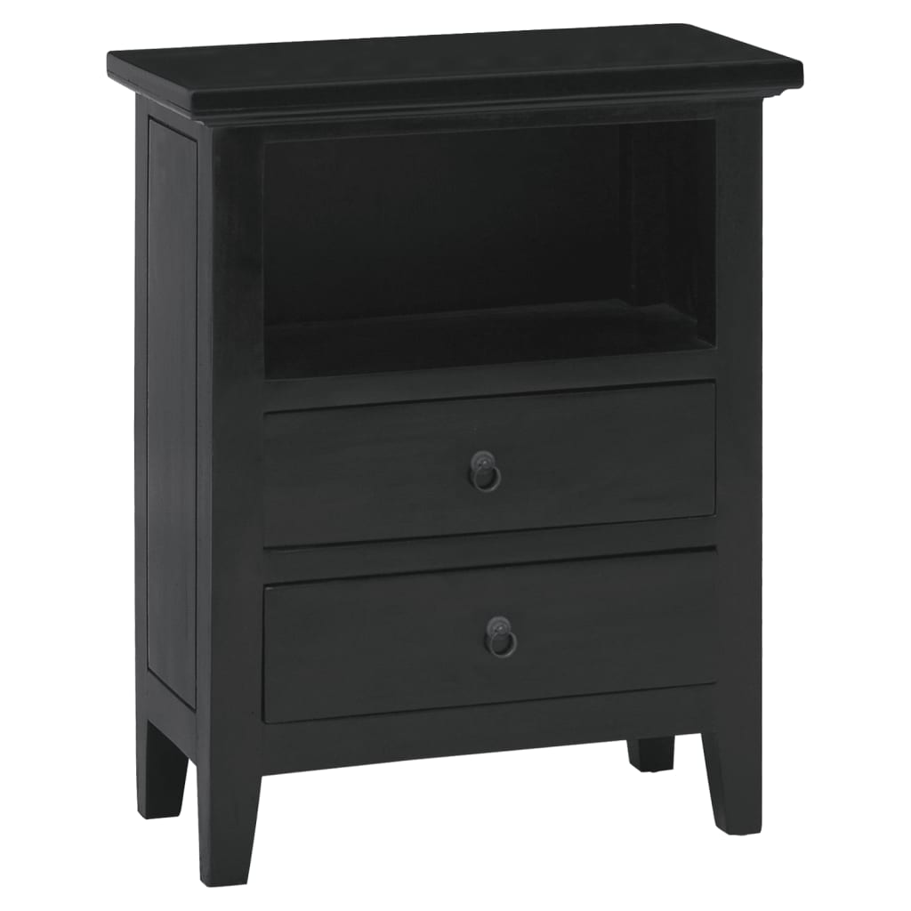 Κομοδίνο Μαύρο 60x30x75 εκ. από Μασίφ Ξύλο Μαόνι