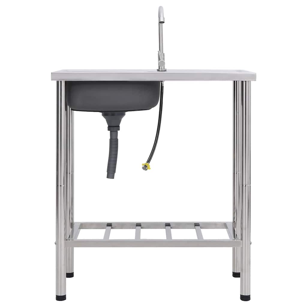 Νεροχύτης Εξωτερ. Χώρου με Μονή Γούρνα & Μπαταρία Ανοξ. Ατσάλι - PAKOBAZAAR