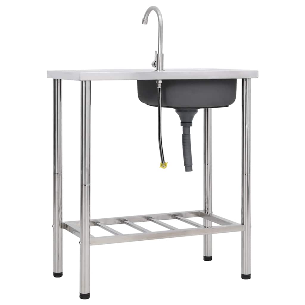 Νεροχύτης Εξωτερ. Χώρου με Μονή Γούρνα & Μπαταρία Ανοξ. Ατσάλι - PAKOBAZAAR