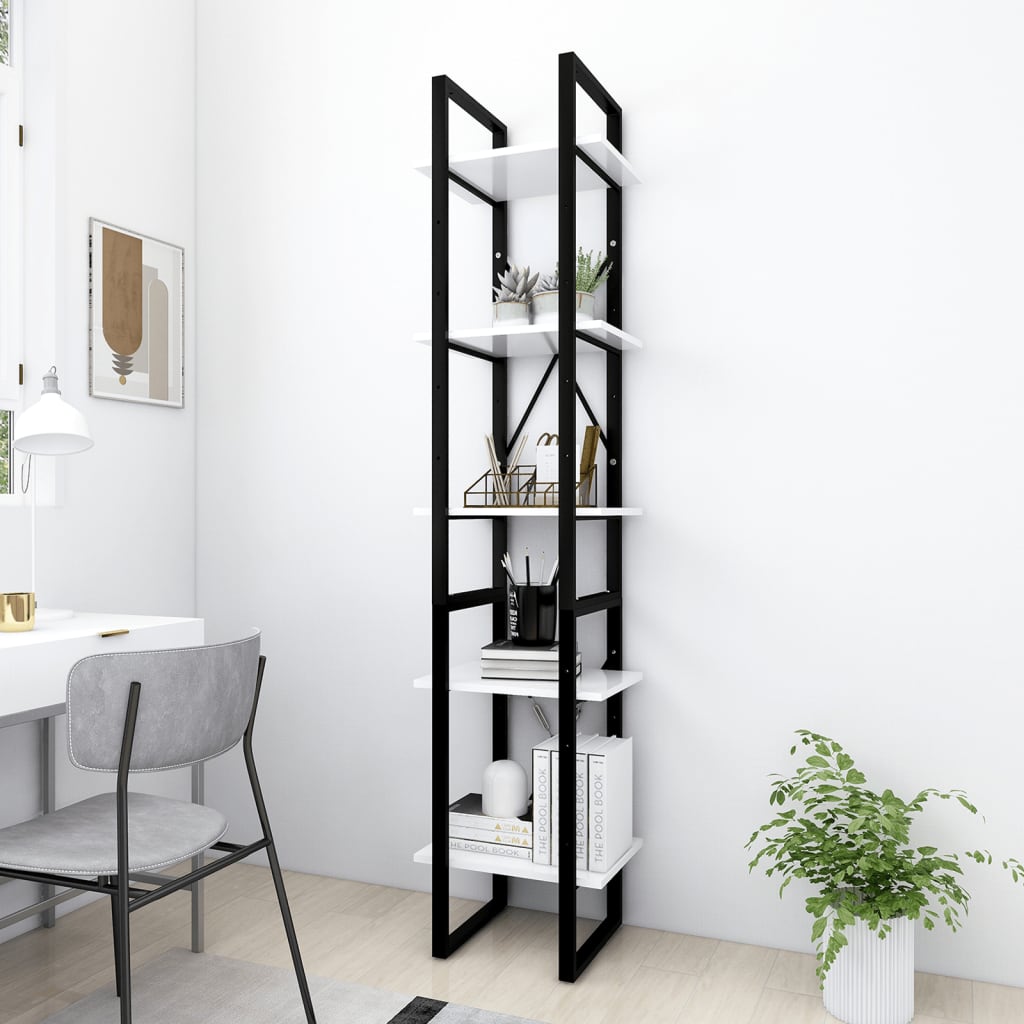 Βιβλιοθήκη με 5 Ράφια Λευκή 40 x 30 x 175 εκ. από Επεξ. Ξύλο - PAKOBAZAAR