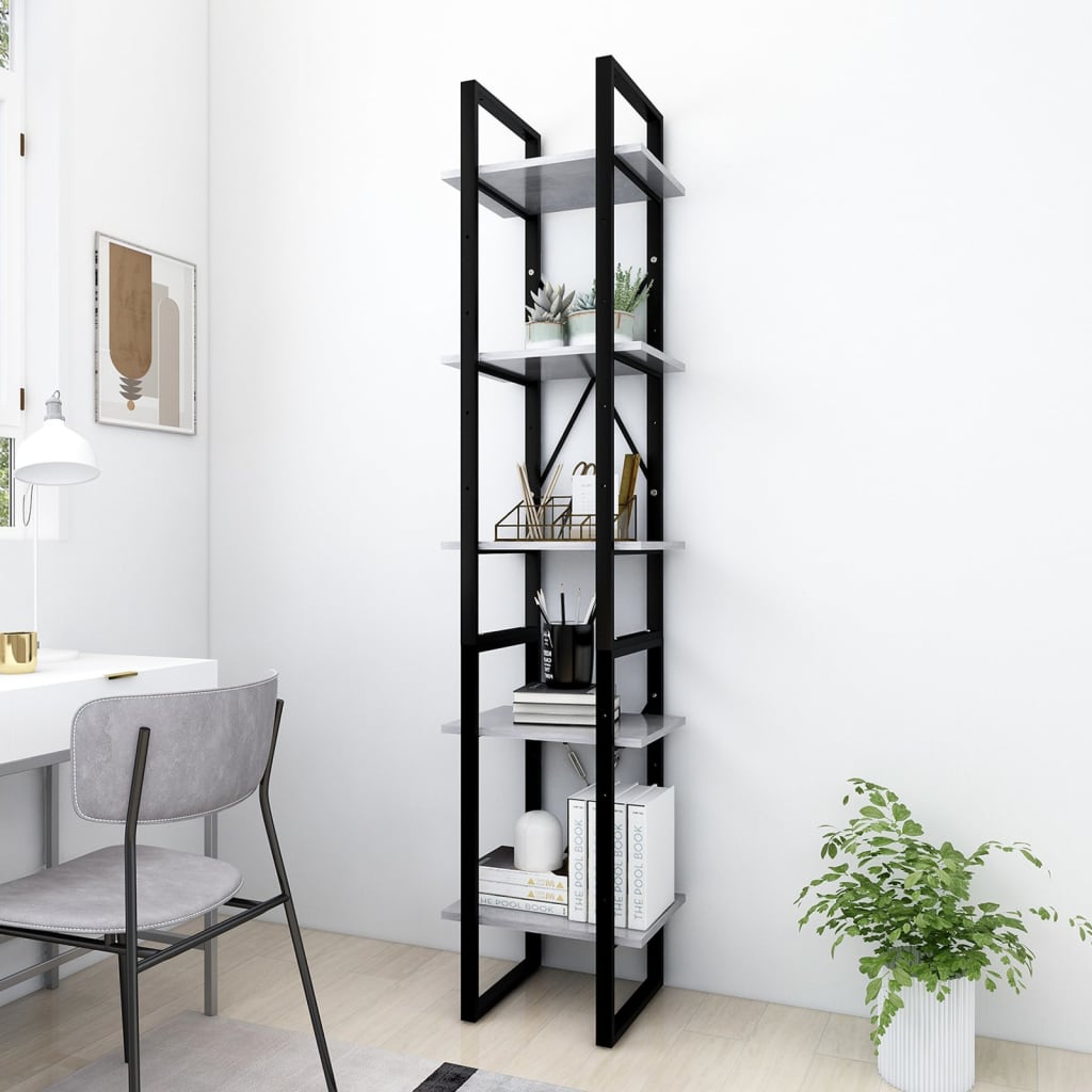 Βιβλιοθήκη με 5 Ράφια Γκρι Σκυρ. 40 x 30 x 175 εκ. Επεξ. Ξύλο - PAKOBAZAAR