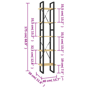 Βιβλιοθήκη με 5 Ράφια 40 x 30 x 175 εκ. από Ξύλο Πεύκου - PAKOBAZAAR