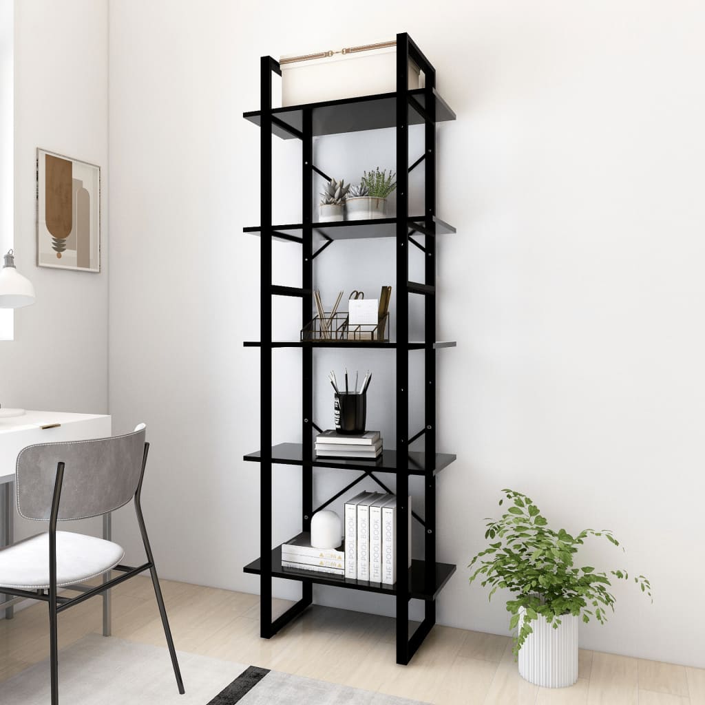 Βιβλιοθήκη με 5 Ράφια Μαύρη 60 x 30 x 175 εκ. από Επεξ. Ξύλο