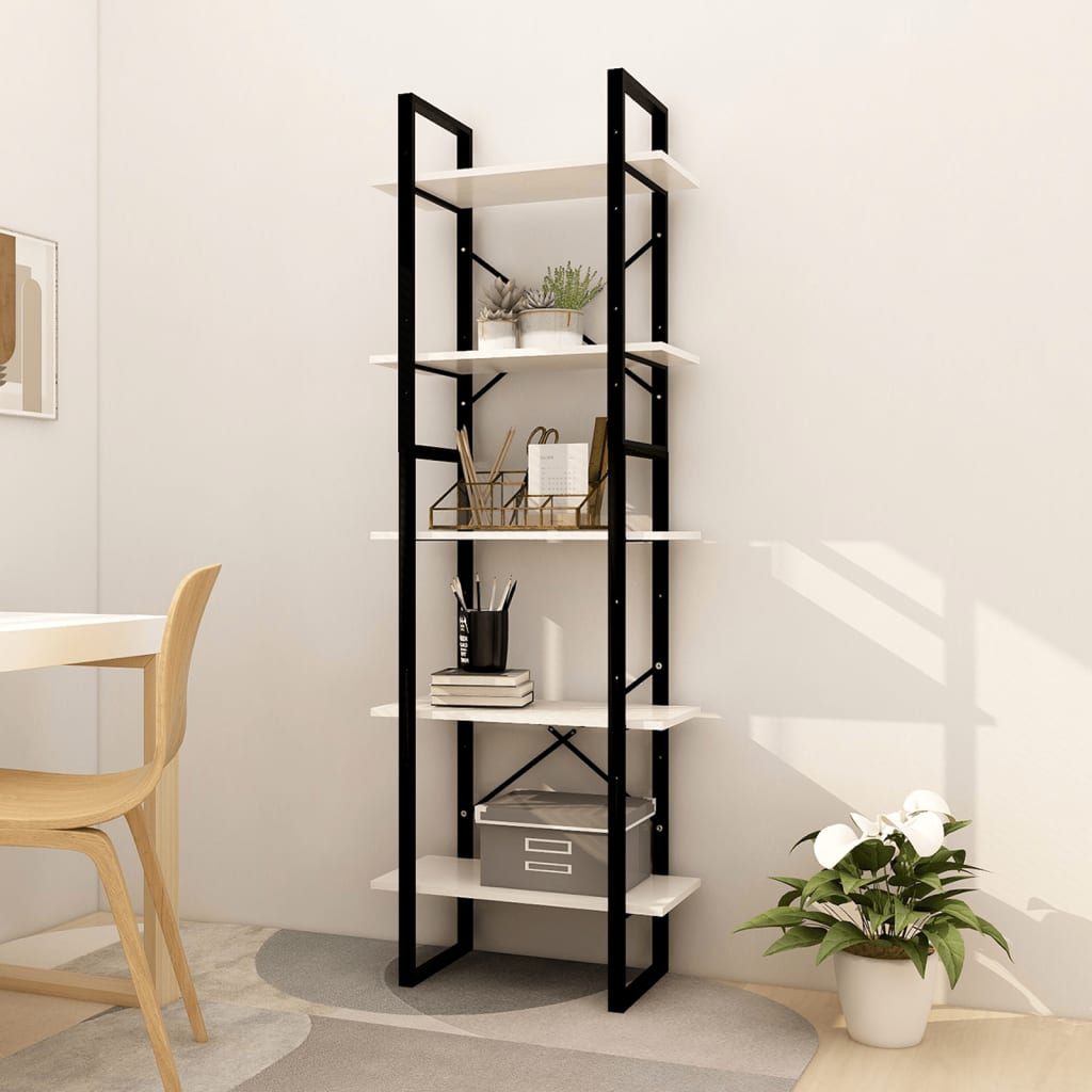Βιβλιοθήκη με 5 Ράφια Λευκή 60 x 30 x 175 εκ. από Ξύλο Πεύκου - PAKOBAZAAR