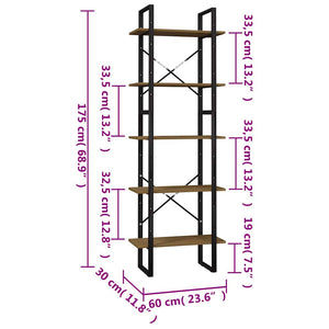 Βιβλιοθήκη με 5 Ράφια Καφέ 60 x 30 x 175 εκ. από Ξύλο Πεύκου