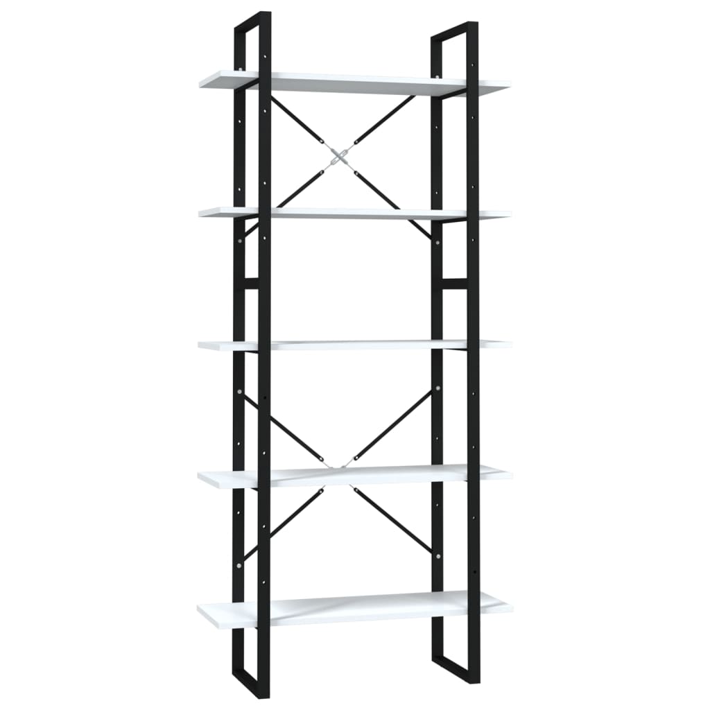 Βιβλιοθήκη με 5 Ράφια Λευκή 80 x 30 x 175 εκ. από Επεξ. Ξύλο - PAKOBAZAAR