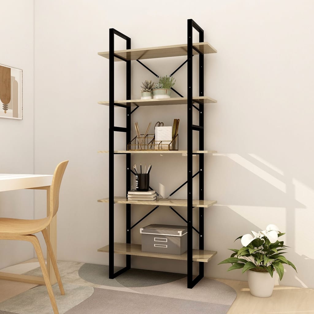 Βιβλιοθήκη με 5 Ράφια Sonoma Δρυς 80 x 30 x 175 εκ. Επεξ. Ξύλο - Pakobazaar