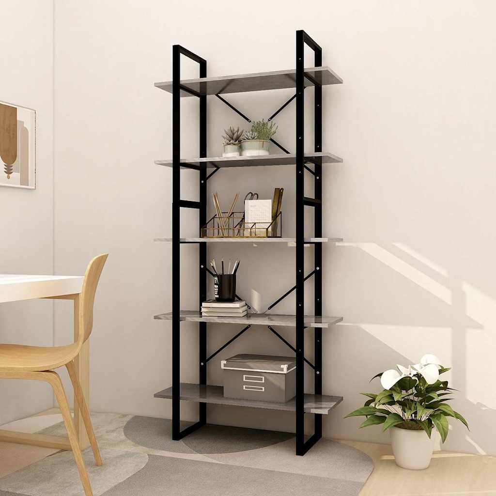 Βιβλιοθήκη με 5 Ράφια Γκρι Σκυρ. 80 x 30 x 175 εκ. Επεξ. Ξύλο
