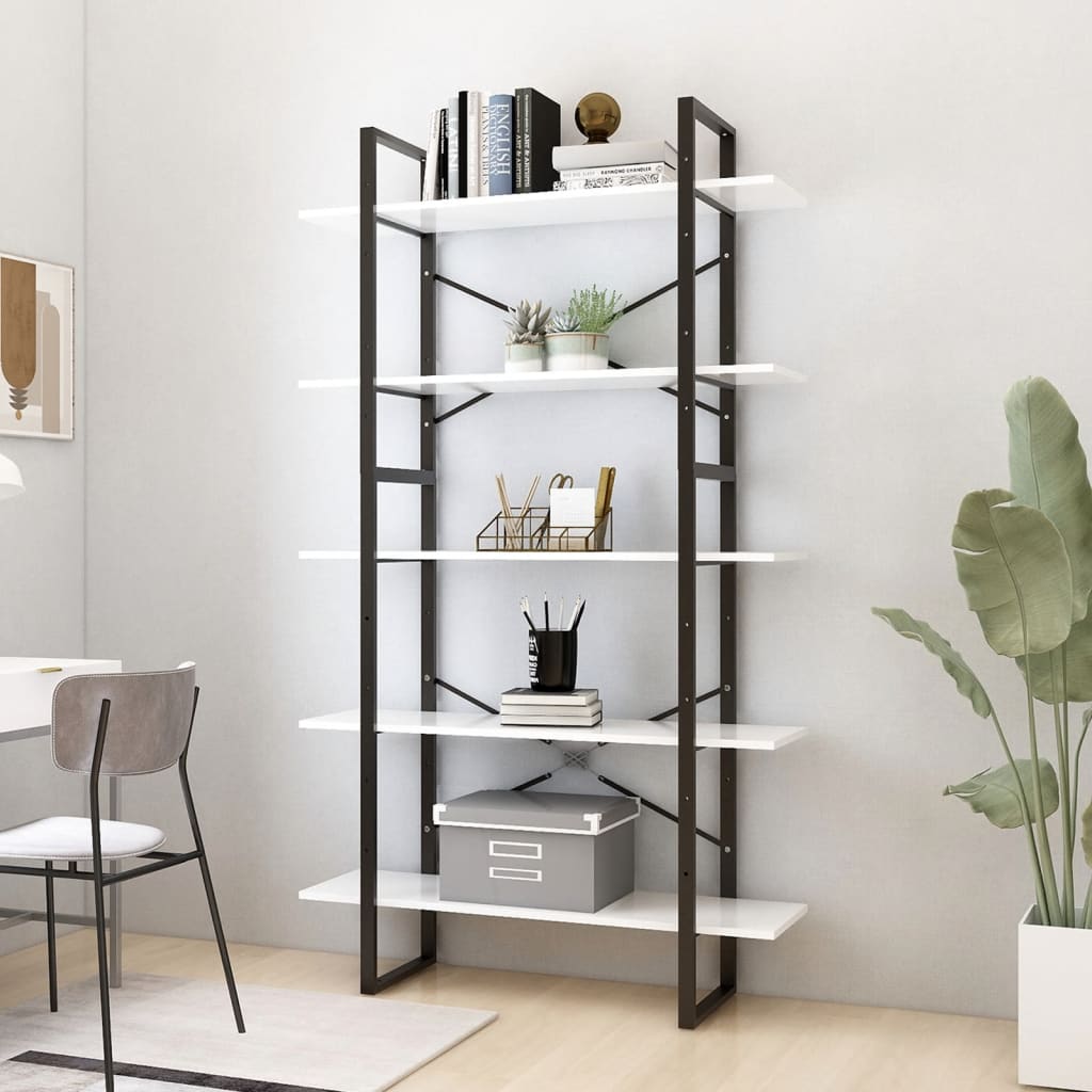 Βιβλιοθήκη με 5 Ράφια Λευκή 100 x 30 x 175 εκ. από Επεξ. Ξύλο - PAKOBAZAAR