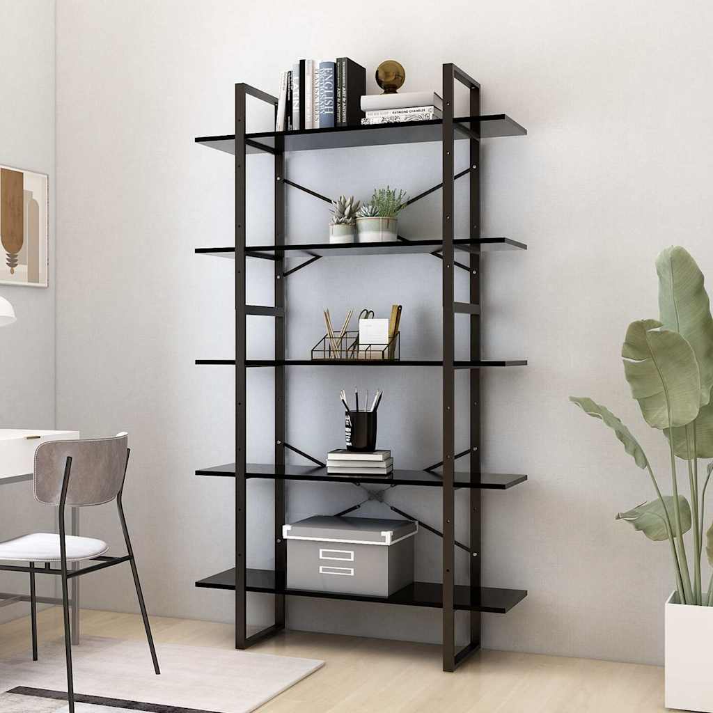 Βιβλιοθήκη με 5 Ράφια Μαύρη 100 x 30 x 175 εκ. από Επεξ. Ξύλο
